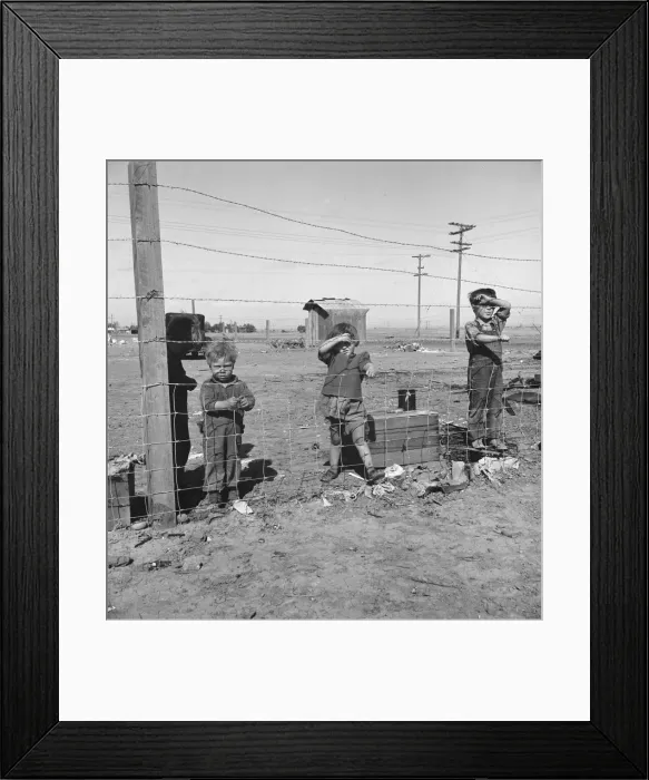 Framed Print : Living conditions for migratory children... during pea harvest, Outskirts of Calipatria, CA, 1939. Creator: Dorothea Lange Framed Print : Living conditions for migratory children... during pea harvest, Outskirts of Calipatria, CA, 1939. Creator: Dorothea Lange