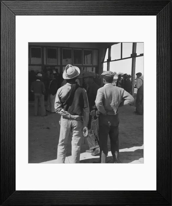 Framed Print : Outside the FSA grant office during the pea harvest, Calipatria, California, 1939. Creator: Dorothea Lange Framed Print : Outside the FSA grant office during the pea harvest, Calipatria, California, 1939. Creator: Dorothea Lange
