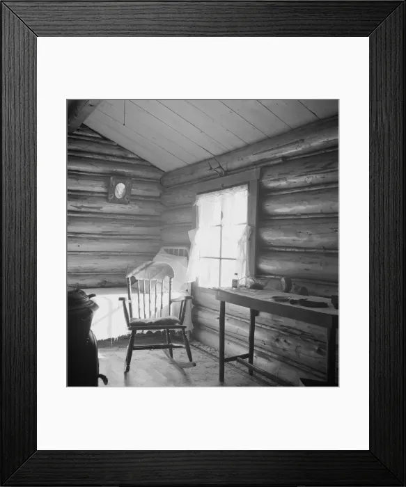 Framed Print : Possibly: Interior of farmers two-room log home, FSA borrower, Boundary County, Idaho, 1939. Creator: Dorothea Lange Framed Print : Possibly: Interior of farmers two-room log home, FSA borrower, Boundary County, Idaho, 1939. Creator: Dorothea Lange