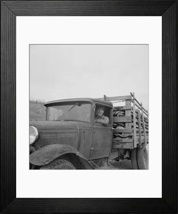 Framed Print : Stump farmer bringing load of slab wood to sell in town, Bonner County, Idaho, 1939. Creator: Dorothea Lange Framed Print : Stump farmer bringing load of slab wood to sell in town, Bonner County, Idaho, 1939. Creator: Dorothea Lange