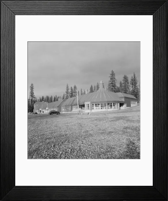 Framed Print : Stores and community center in model lumber company town, Gilchrist, Oregon, 1939. Creator: Dorothea Lange Framed Print : Stores and community center in model lumber company town, Gilchrist, Oregon, 1939. Creator: Dorothea Lange