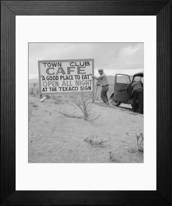 Framed Print : New sign along highway advertises a new enterprise in... Town of Maupin, Oregon, 1939. Creator: Dorothea Lange Framed Print : New sign along highway advertises a new enterprise in... Town of Maupin, Oregon, 1939. Creator: Dorothea Lange