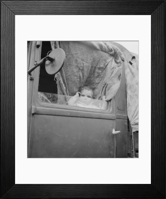 Framed Print : Baby from Mississippi parked in truck at FSA camp, Merrill, Oregon, 1939. Creator: Dorothea Lange Framed Print : Baby from Mississippi parked in truck at FSA camp, Merrill, Oregon, 1939. Creator: Dorothea Lange