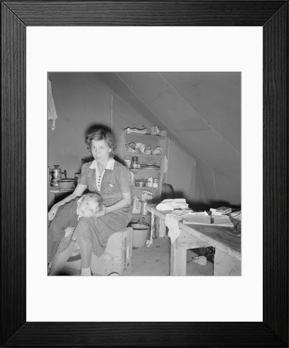 Framed Print : Young mother, aged twenty-two... FSA mobile camp, Merrill, Klamath County, Oregon, 1939. Creator: Dorothea Lange Framed Print : Young mother, aged twenty-two... FSA mobile camp, Merrill, Klamath County, Oregon, 1939. Creator: Dorothea Lange