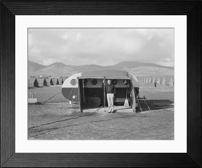 Framed Print : The camp manager, the office trailer and view of FSA camp, Merrill, Klamath County, Oregon, 1939. Creator: Dorothea Lange Framed Print : The camp manager, the office trailer and view of FSA camp, Merrill, Klamath County, Oregon, 1939. Creator: Dorothea Lange