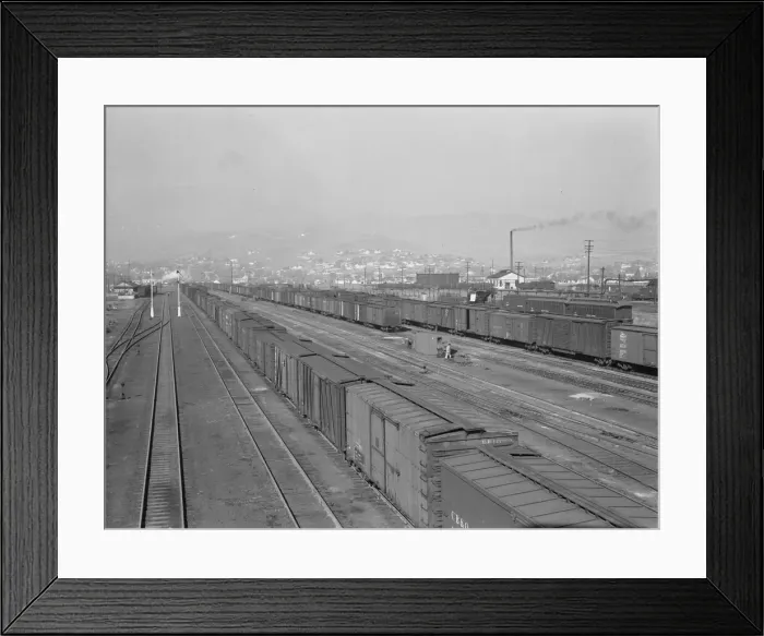 Framed Print : Railroad yard, outskirts of fast-growing town, Klamath Falls, Oregon, 1939. Creator: Dorothea Lange Framed Print : Railroad yard, outskirts of fast-growing town, Klamath Falls, Oregon, 1939. Creator: Dorothea Lange