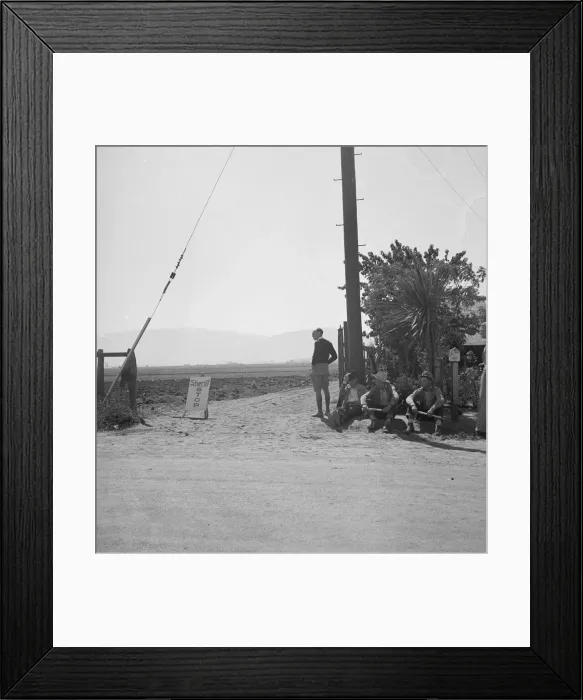 Framed Print : Deputized vigilantes'armed with clubs guard entrance... Salinas Valley, California, 1939. Creator: Dorothea Lange Framed Print : Deputized vigilantes'armed with clubs guard entrance... Salinas Valley, California, 1939. Creator: Dorothea Lange
