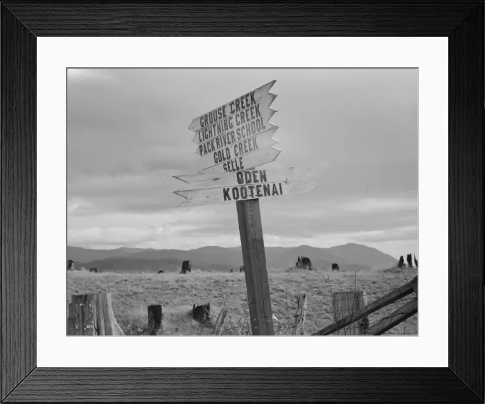 Framed Print : Roadside at crossroads, Boundary County, Idaho, 1939. Creator: Dorothea Lange Framed Print : Roadside at crossroads, Boundary County, Idaho, 1939. Creator: Dorothea Lange