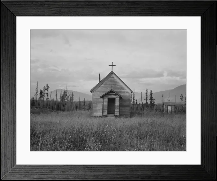 Framed Print : Abandoned church in cut-over area, Boundary County, Idaho, 1939. Creator: Dorothea Lange