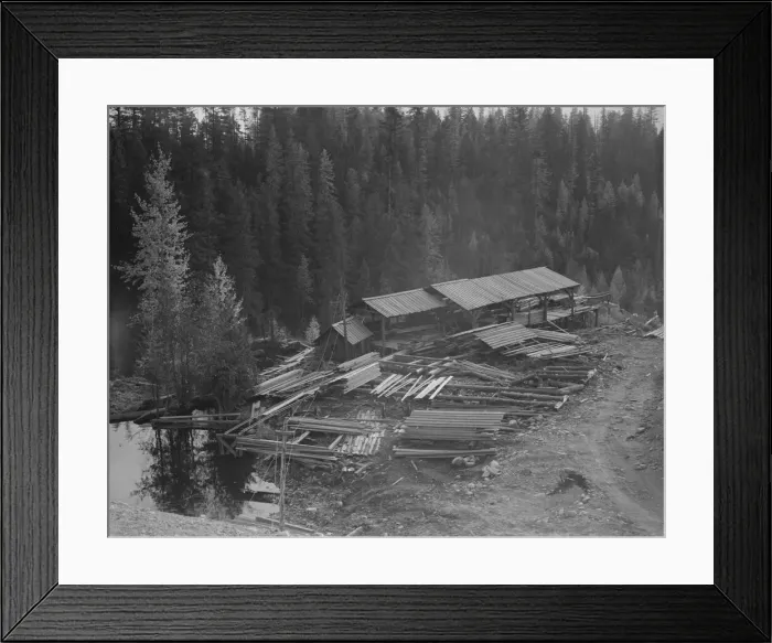 Framed Print : Small privately owned mill in the woods, recently discontinued, Mission Creek, Idaho, 1939 Creator: Dorothea Lange Framed Print : Small privately owned mill in the woods, recently discontinued, Mission Creek, Idaho, 1939 Creator: Dorothea Lange