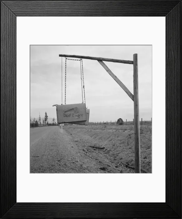 Framed Print : Swinging mail boxes in country where snow is deep in winter, Boundary County, Idaho, 1939. Creator: Dorothea Lange Framed Print : Swinging mail boxes in country where snow is deep in winter, Boundary County, Idaho, 1939. Creator: Dorothea Lange