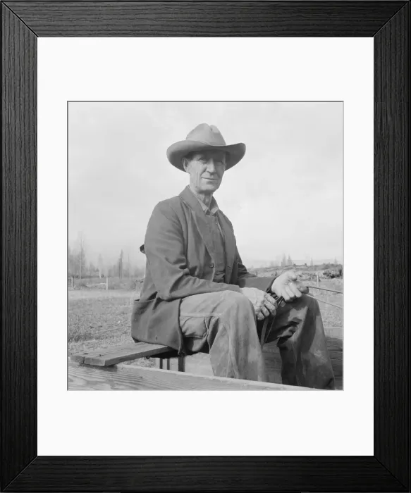 Framed Print : Possibly: Farmer from Nebraska now developing eighty-acre stump farm, Bonner County, Idaho, 1939. Creator: Dorothea Lange Framed Print : Possibly: Farmer from Nebraska now developing eighty-acre stump farm, Bonner County, Idaho, 1939. Creator: Dorothea Lange