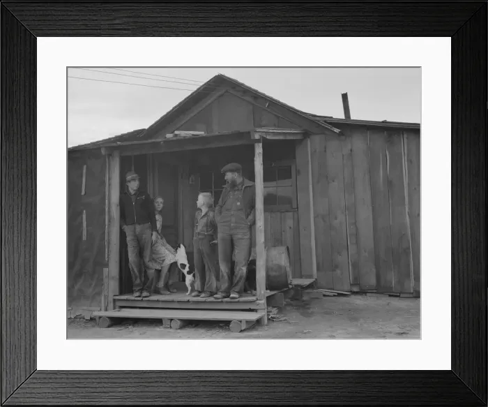 Framed Print : Stump farm family and their present home, Boundary County, Idaho, 1939. Creator: Dorothea Lange Framed Print : Stump farm family and their present home, Boundary County, Idaho, 1939. Creator: Dorothea Lange