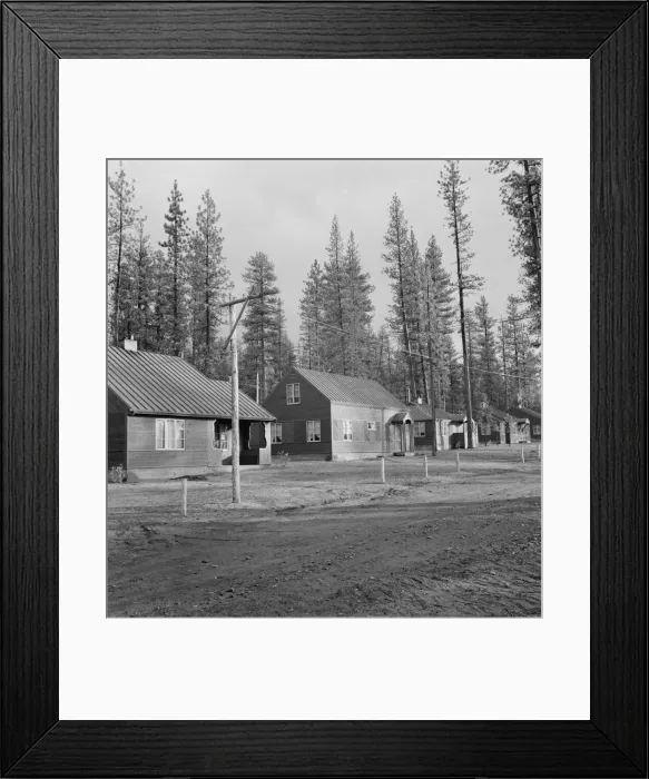 Framed Print : Row of model homes in millworkers town, Gilchrist, Oregon, 1939. Creator: Dorothea Lange Framed Print : Row of model homes in millworkers town, Gilchrist, Oregon, 1939. Creator: Dorothea Lange