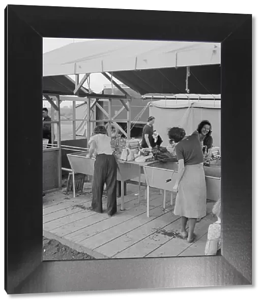 Portable laundry unit, shower unit beyond, FSA camp, Merrill, Oregon, 1939. Creator: Dorothea Lange