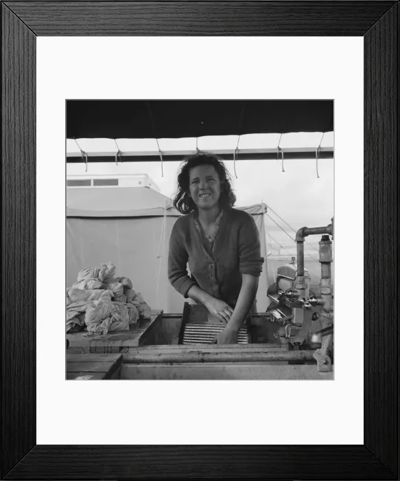Framed Print : Young migrant girl makes use of facilities... Merrill FSA camp, Klamath County, Oregon, 1939. Creator: Dorothea Lange Framed Print : Young migrant girl makes use of facilities... Merrill FSA camp, Klamath County, Oregon, 1939. Creator: Dorothea Lange