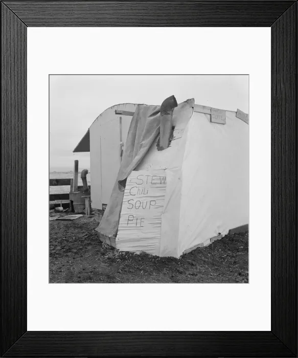 Framed Print : Outside of potato pickers camp, across from the... Tulelake, Siskiyou County, California, 1939. Creator: Dorothea Lange Framed Print : Outside of potato pickers camp, across from the... Tulelake, Siskiyou County, California, 1939. Creator: Dorothea Lange
