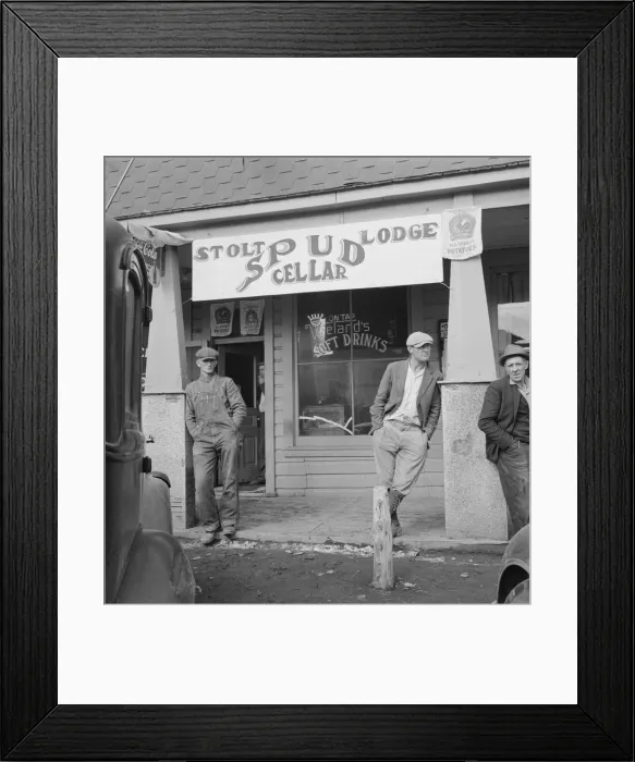 Framed Print : On main street of potato town during harvest season, Merrill, Oregon, 1939. Creator: Dorothea Lange Framed Print : On main street of potato town during harvest season, Merrill, Oregon, 1939. Creator: Dorothea Lange