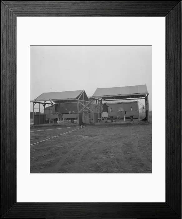 Framed Print : Portable laundry unit, shower unit beyond, FSA camp, Merrill, Oregon, 1939. Creator: Dorothea Lange Framed Print : Portable laundry unit, shower unit beyond, FSA camp, Merrill, Oregon, 1939. Creator: Dorothea Lange