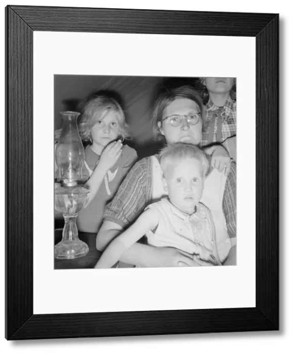 Framed Print : Family of six in tent after supper, FSA mobile unit, Merrill, Klamath County, Oregon, 1939. Creator: Dorothea Lange Framed Print : Family of six in tent after supper, FSA mobile unit, Merrill, Klamath County, Oregon, 1939. Creator: Dorothea Lange