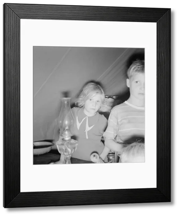 Framed Print : Family of six in tent after supper, FSA mobile unit, Merrill, Klamath County, Oregon, 1939 Creator: Dorothea Lange Framed Print : Family of six in tent after supper, FSA mobile unit, Merrill, Klamath County, Oregon, 1939 Creator: Dorothea Lange