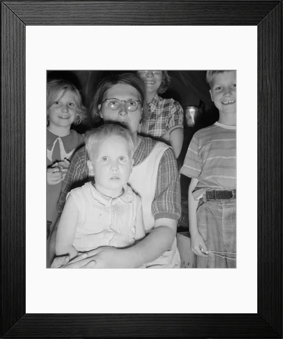 Framed Print : Family of six in tent after supper, FSA mobile unit, Merrill, Klamath County, Oregon, 1939 Creator: Dorothea Lange Framed Print : Family of six in tent after supper, FSA mobile unit, Merrill, Klamath County, Oregon, 1939 Creator: Dorothea Lange
