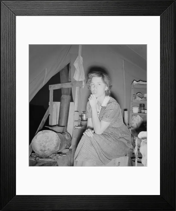 Framed Print : Young mother, aged twenty-two... FSA mobile camp, Merrill, Klamath County, Oregon, 1939. Creator: Dorothea Lange Framed Print : Young mother, aged twenty-two... FSA mobile camp, Merrill, Klamath County, Oregon, 1939. Creator: Dorothea Lange