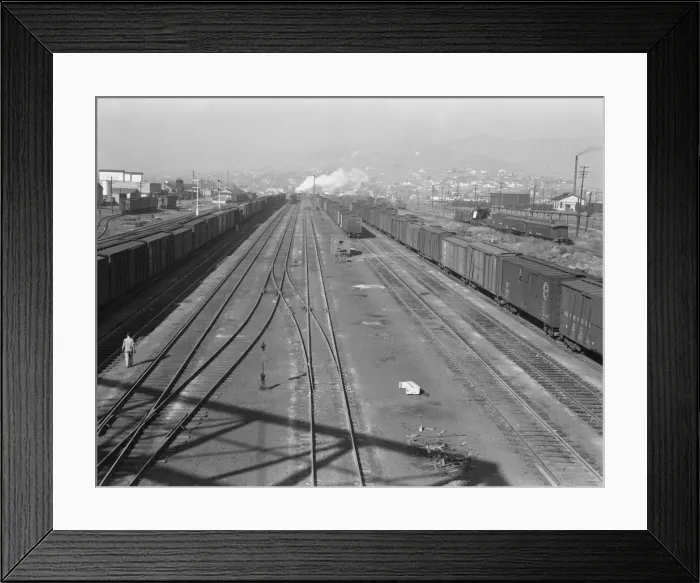 Framed Print : Railroad, outskirts of fast growing town, Klamath Falls, Oregon, 1939. Creator: Dorothea Lange Framed Print : Railroad, outskirts of fast growing town, Klamath Falls, Oregon, 1939. Creator: Dorothea Lange