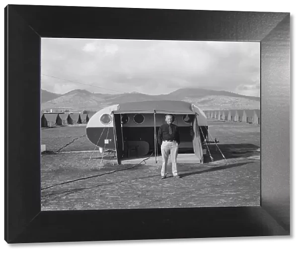The camp manager, the office trailer... mobile camp, Merrill, Klamath County, Oregon, 1939. Creator: Dorothea Lange