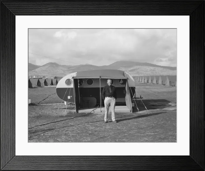 Framed Print : The camp manager, the office trailer... mobile camp, Merrill, Klamath County, Oregon, 1939. Creator: Dorothea Lange Framed Print : The camp manager, the office trailer... mobile camp, Merrill, Klamath County, Oregon, 1939. Creator: Dorothea Lange