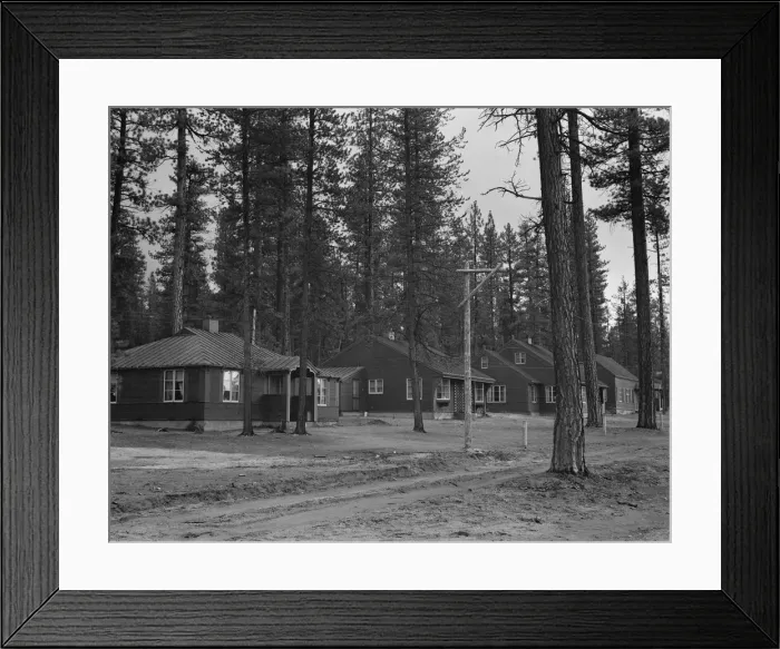 Framed Print : View of new model company lumber town housing for millworkers. Gilchrist, Oregon, 1939. Creator: Dorothea Lange Framed Print : View of new model company lumber town housing for millworkers. Gilchrist, Oregon, 1939. Creator: Dorothea Lange
