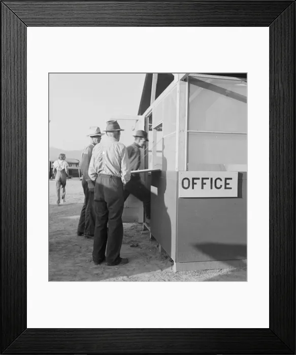 Framed Print : Applicants at registration tent on opening day... Merrill, Klamath County, Oregon, 1939. Creator: Dorothea Lange Framed Print : Applicants at registration tent on opening day... Merrill, Klamath County, Oregon, 1939. Creator: Dorothea Lange