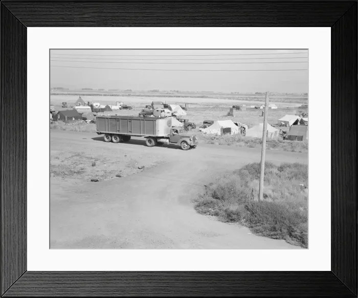 Framed Print : Camp of migrant potato pickers seen from potato shed... Tulelake, Siskiyou County, California, 1939 Creator: Dorothea Lange Framed Print : Camp of migrant potato pickers seen from potato shed... Tulelake, Siskiyou County, California, 1939 Creator: Dorothea Lange