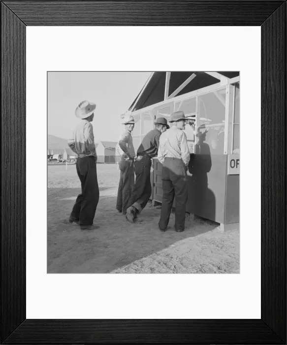 Framed Print : Applicants at registration tent on opening day... FSA camp, Merrill, Klamath County, Oregon, 1939. Creator: Dorothea Lange Framed Print : Applicants at registration tent on opening day... FSA camp, Merrill, Klamath County, Oregon, 1939. Creator: Dorothea Lange