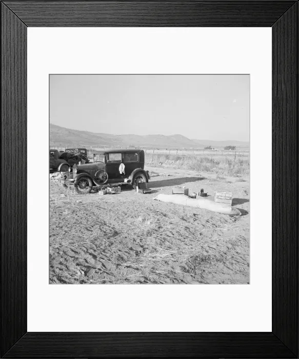Framed Print : Potato workers camp, no tents, waiting for... Outskirts of Merrill, Klamath County, Oregon, 1939. Creator: Dorothea Lange Framed Print : Potato workers camp, no tents, waiting for... Outskirts of Merrill, Klamath County, Oregon, 1939. Creator: Dorothea Lange