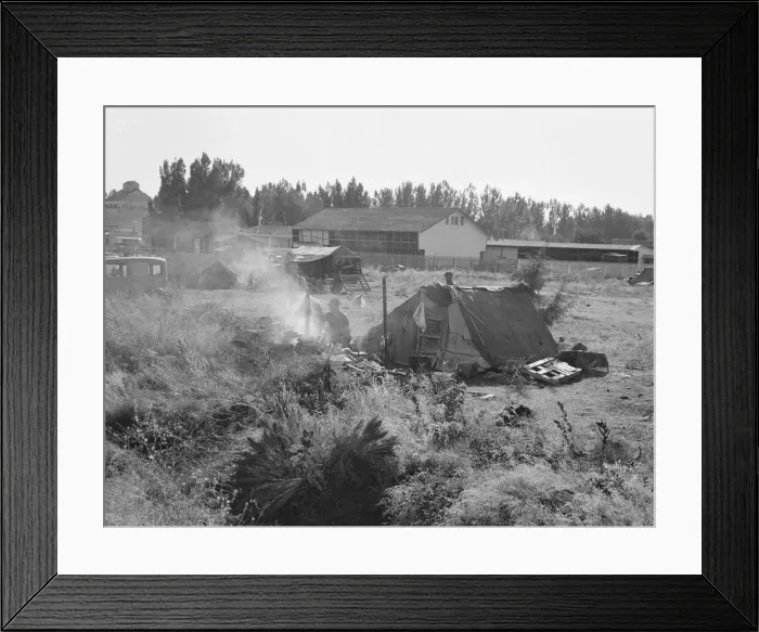Framed Print : One of the forty potato camps in open field, entering town. Malin, Klamath County, Oregon, 1939. Creator: Dorothea Lange Framed Print : One of the forty potato camps in open field, entering town. Malin, Klamath County, Oregon, 1939. Creator: Dorothea Lange