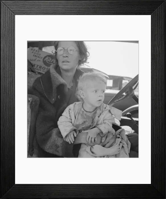 Framed Print : Mother and baby of family on the road, Tulelake, Siskiyou County, California, 1939. Creator: Dorothea Lange Framed Print : Mother and baby of family on the road, Tulelake, Siskiyou County, California, 1939. Creator: Dorothea Lange