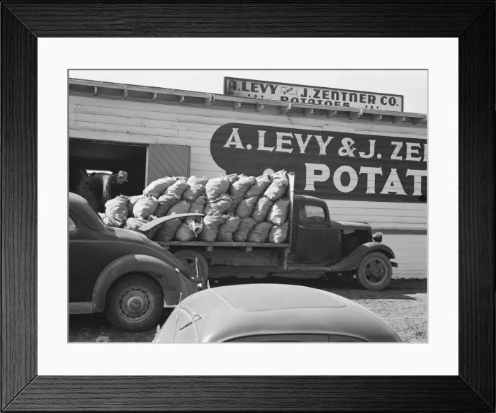 Framed Print : The potato shed during busy season, Tulelake, Siskiyou County, California, 1939. Creator: Dorothea Lange Framed Print : The potato shed during busy season, Tulelake, Siskiyou County, California, 1939. Creator: Dorothea Lange