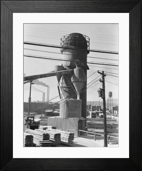 Framed Print : Lumber burner and stacks of the Big Lakes Lumber Company... Klamath Falls, Oregon, 1939. Creator: Dorothea Lange Framed Print : Lumber burner and stacks of the Big Lakes Lumber Company... Klamath Falls, Oregon, 1939. Creator: Dorothea Lange