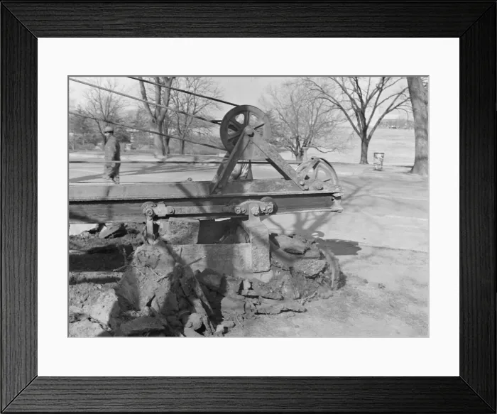 Framed Print : Possibly: Clearing earth and old paving for extension... at Fourteenth, Washington, D.C, 1942. Creator: Dorothea Lange Framed Print : Possibly: Clearing earth and old paving for extension... at Fourteenth, Washington, D.C, 1942. Creator: Dorothea Lange