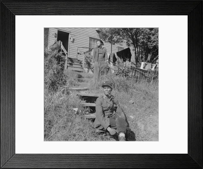 Framed Print : Mr. and Mrs. Venus Alsobrook in front of their home in the southwest section, Washington, DC, 1942. Creator: Gordon Parks Framed Print : Mr. and Mrs. Venus Alsobrook in front of their home in the southwest section, Washington, DC, 1942. Creator: Gordon Parks