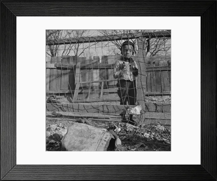 Framed Print : Boy playing in the backyard of his home, Washington (southwest section), D. C. 1942. Creator: Gordon Parks Framed Print : Boy playing in the backyard of his home, Washington (southwest section), D. C. 1942. Creator: Gordon Parks