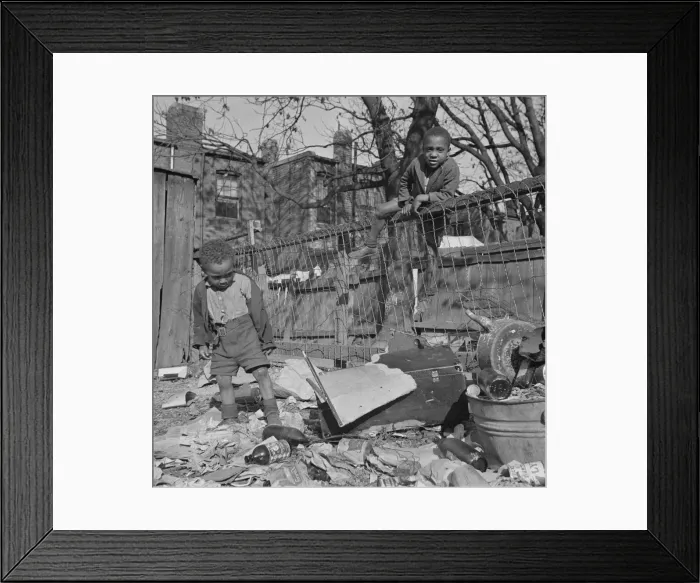 Framed Print : Two boys playing in their backyard, Washington (southwest section), D. C. 1942. Creator: Gordon Parks Framed Print : Two boys playing in their backyard, Washington (southwest section), D. C. 1942. Creator: Gordon Parks
