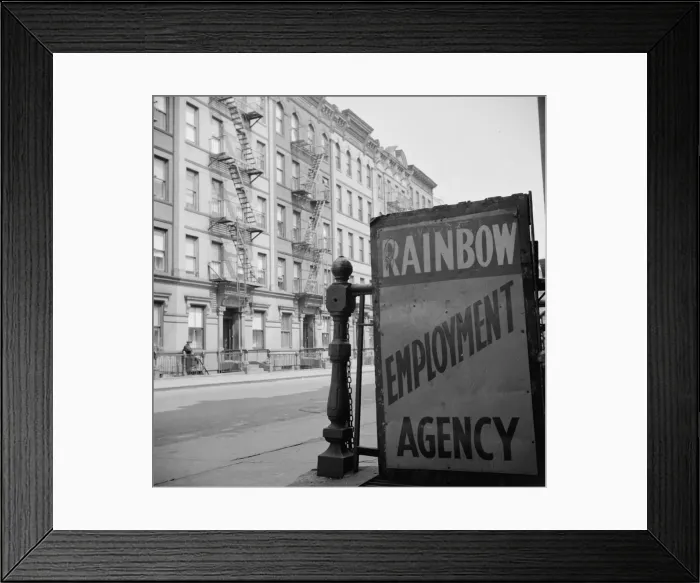 Framed Print : One of the numerous employment agency signs in the Harlem area, New York, 1943. Creator: Gordon Parks Framed Print : One of the numerous employment agency signs in the Harlem area, New York, 1943. Creator: Gordon Parks