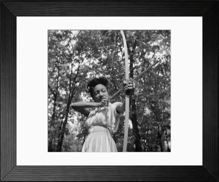 Framed Print : Loretta Gyles pulling a bow at Camp Fern Rock, Bear Mountain, New York, 1943 Creator: Gordon Parks Framed Print : Loretta Gyles pulling a bow at Camp Fern Rock, Bear Mountain, New York, 1943 Creator: Gordon Parks