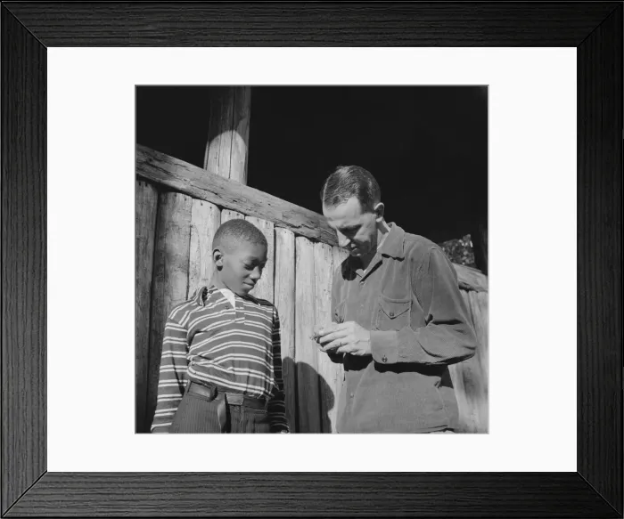 Framed Print : Mr. Lewis Traver, the director, with camper at Camp Nathan Hale, Southfields, New York, 1943 Creator: Gordon Parks Framed Print : Mr. Lewis Traver, the director, with camper at Camp Nathan Hale, Southfields, New York, 1943 Creator: Gordon Parks