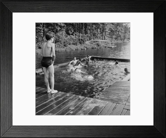 Framed Print : Shallow swimming pool for learners at Camp Nathan Hale, Southfields, New York, 1943 Creator: Gordon Parks Framed Print : Shallow swimming pool for learners at Camp Nathan Hale, Southfields, New York, 1943 Creator: Gordon Parks