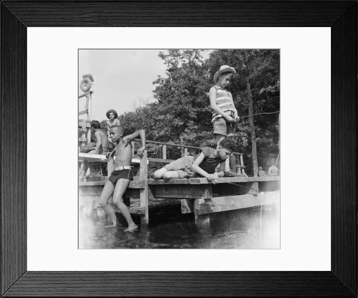 Framed Print : Fishing at Camp Nathan Hale, Southfields, New York, 1943. Creator: Gordon Parks