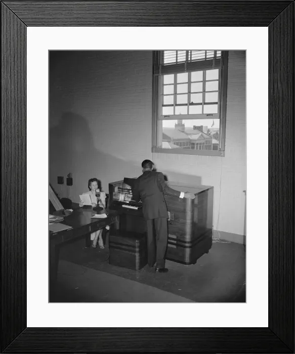 Framed Print : Broadcast tower at Howard University during commencement exercises, Washington, D. C, 1942. Creator: Gordon Parks Framed Print : Broadcast tower at Howard University during commencement exercises, Washington, D. C, 1942. Creator: Gordon Parks