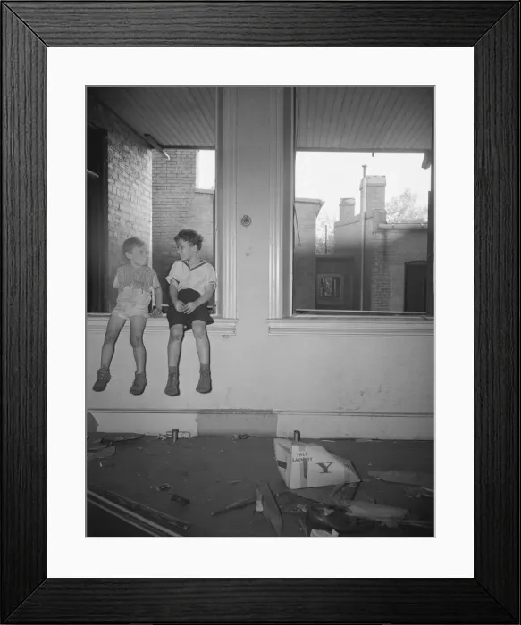 Framed Print : Children playing in wrecked houses along Independence Avenue, Washington, D. C, 1942. Creator: Gordon Parks Framed Print : Children playing in wrecked houses along Independence Avenue, Washington, D. C, 1942. Creator: Gordon Parks